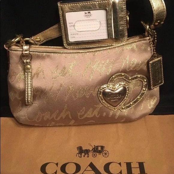 Coach Handbags - Coach New York Script Lurex Metallic+ID wallet SET